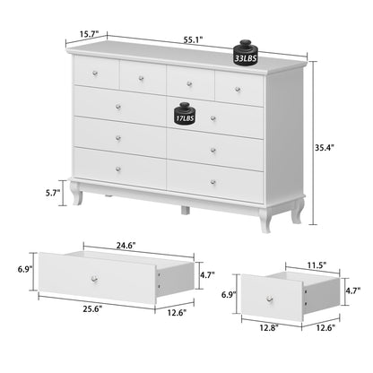 Commode double de 55,1 po de large avec tiroirs de rangement