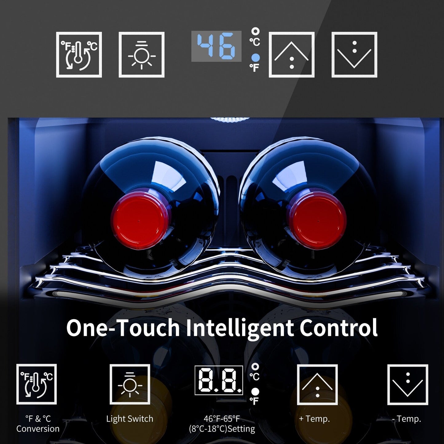 Réfrigérateur à vin 6 bouteilles (8-18 °C), mini-refroidisseur à boissons autonome pour l'été, refroidisseur à vin avec contrôle de la température