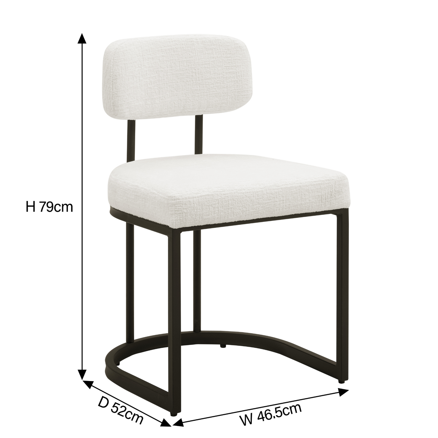 Chaise de salle à manger Rhea en tissu blanc avec cadre noir