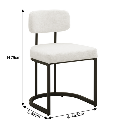 Chaise de salle à manger Rhea en tissu blanc avec cadre noir