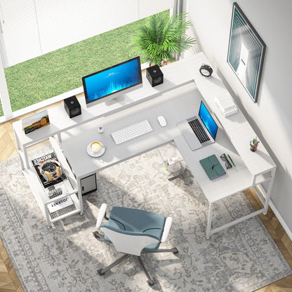 Bureau en L avec étagère pour écran, bureau d'angle réversible pour bureau à domicile 69