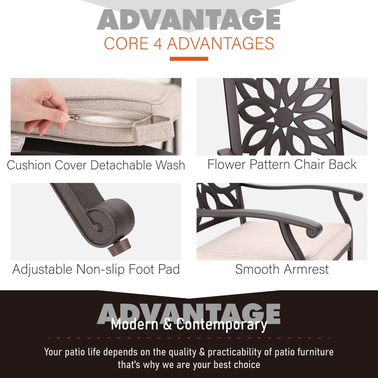 Ensemble de salle à manger de patio en aluminium moulé de 7 pièces de MAISON ARTS avec table rectangulaire extensible et 6 chaises en aluminium moulé