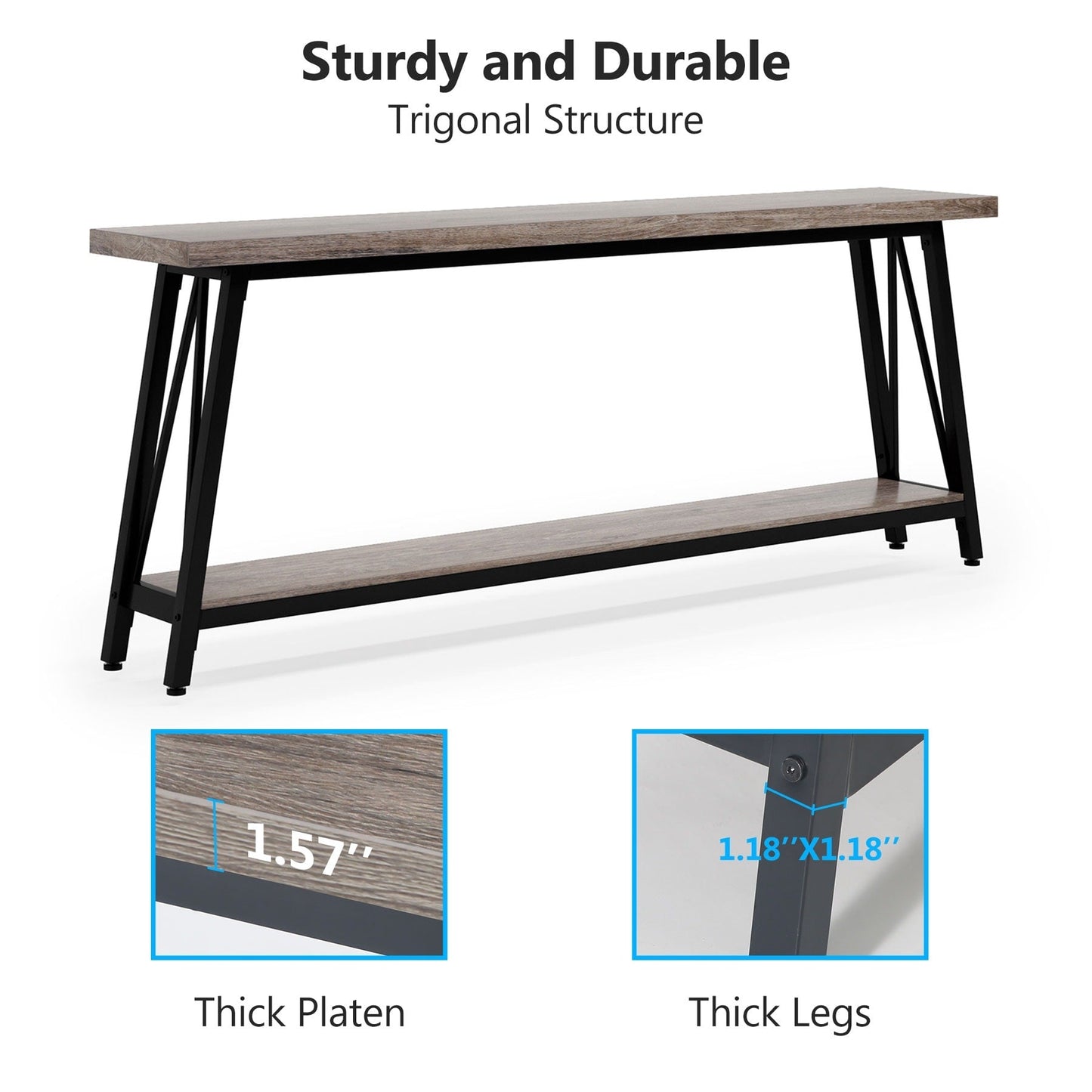 Table console d'entrée extra-longue de 70,9 pouces, style industriel