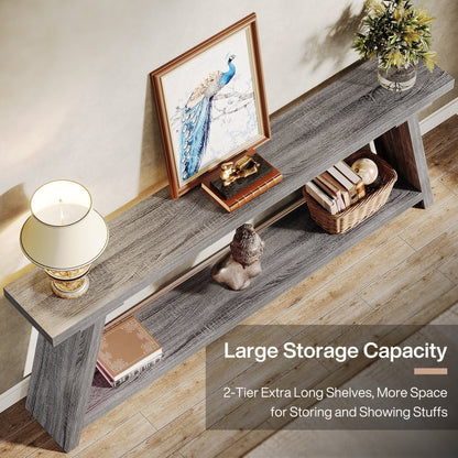 Table console en bois rustique de 70,9 pouces de long avec étagère de rangement