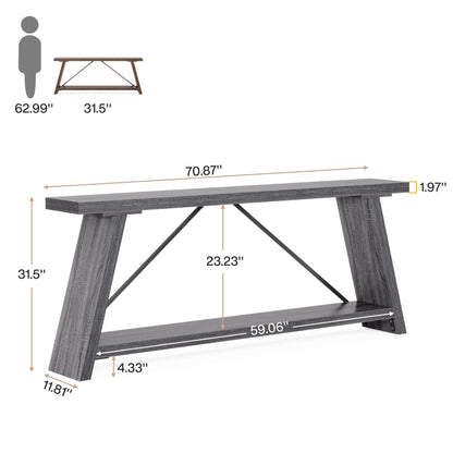 Table console en bois rustique de 70,9 pouces de long avec étagère de rangement