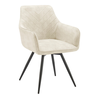 Chaise de salle à manger pivotante Mila en velours crème avec pieds noirs