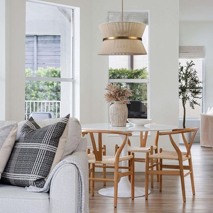 Lustre tambour bohème moderne à 8 lumières, grand format, 61 cm, en tissu tissé à la main, couleur or/noir, pour salle à manger/salon