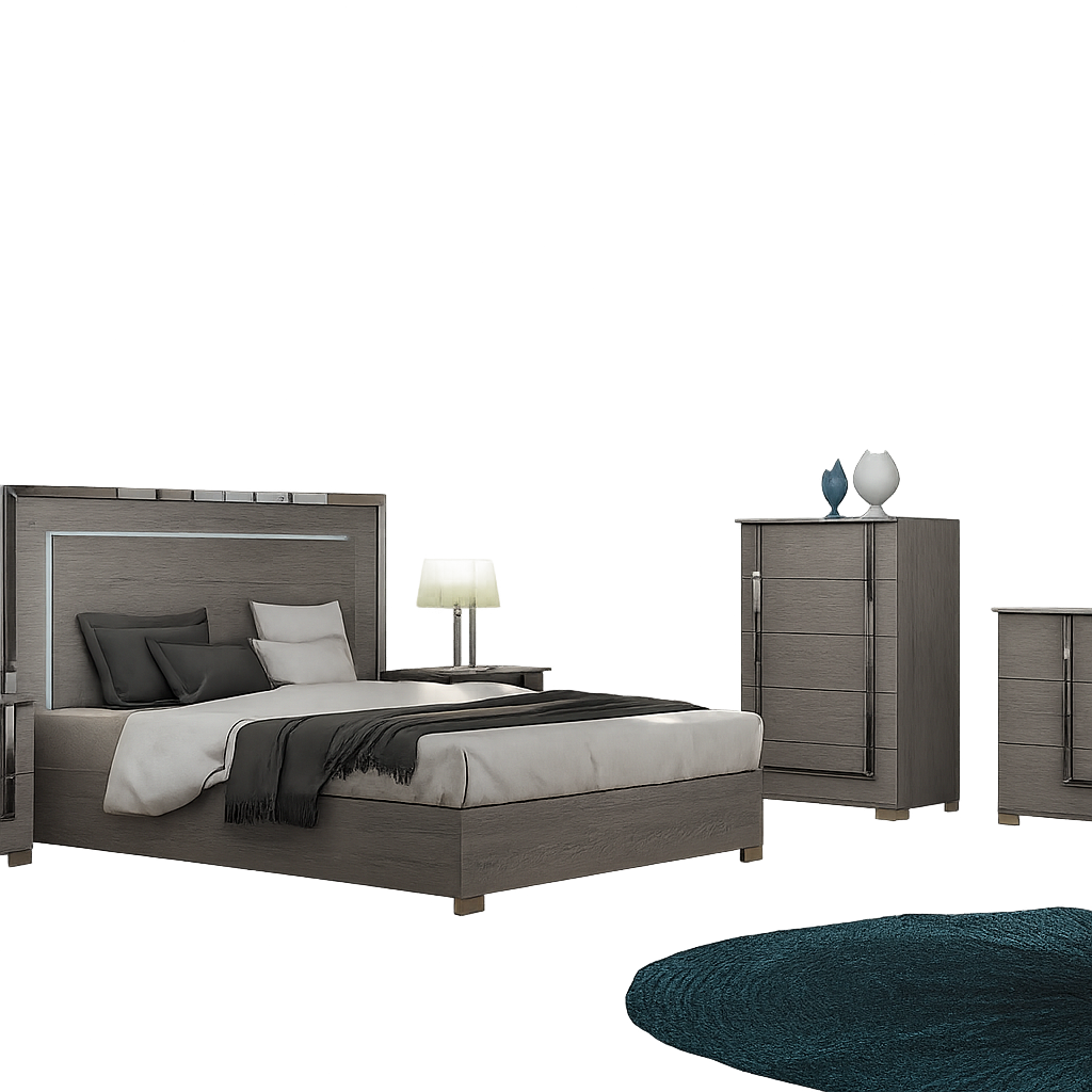 Lit Antonio QN + Commode + 1 NS Orme Gris Bois
