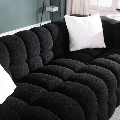 84.3 Luxueux grand canapé Boucle 3 places rembourré Marshmallow avec 2 coussins décoratifs carrés et accoudoir carré