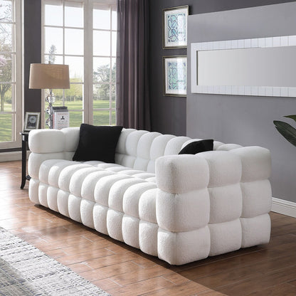 84.3 Luxueux grand canapé Boucle 3 places rembourré Marshmallow avec 2 coussins décoratifs carrés et accoudoir carré