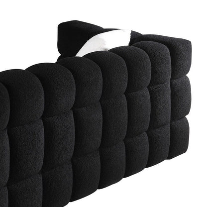 84.3 Luxueux grand canapé Boucle 3 places rembourré Marshmallow avec 2 coussins décoratifs carrés et accoudoir carré