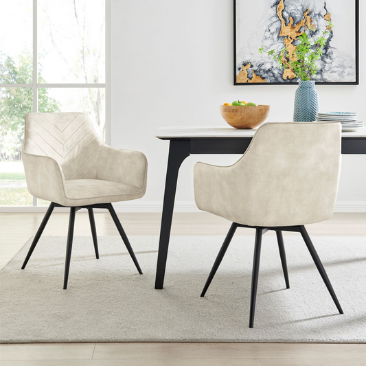 Chaise de salle à manger pivotante Mila en velours crème avec pieds noirs