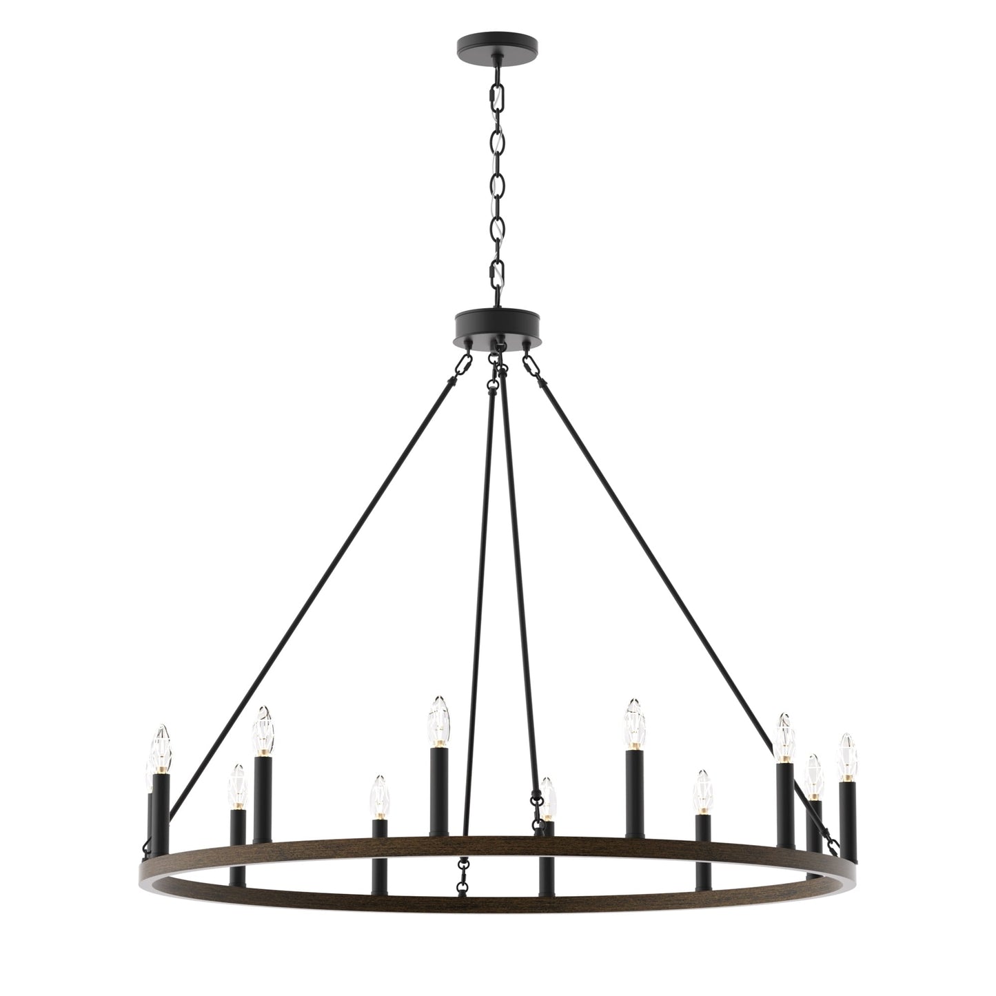 Lustre Acroma Farmhouse à 12 lumières, 40 po, en forme de roue de chariot, certifié UL - 40 po P x 138 po H