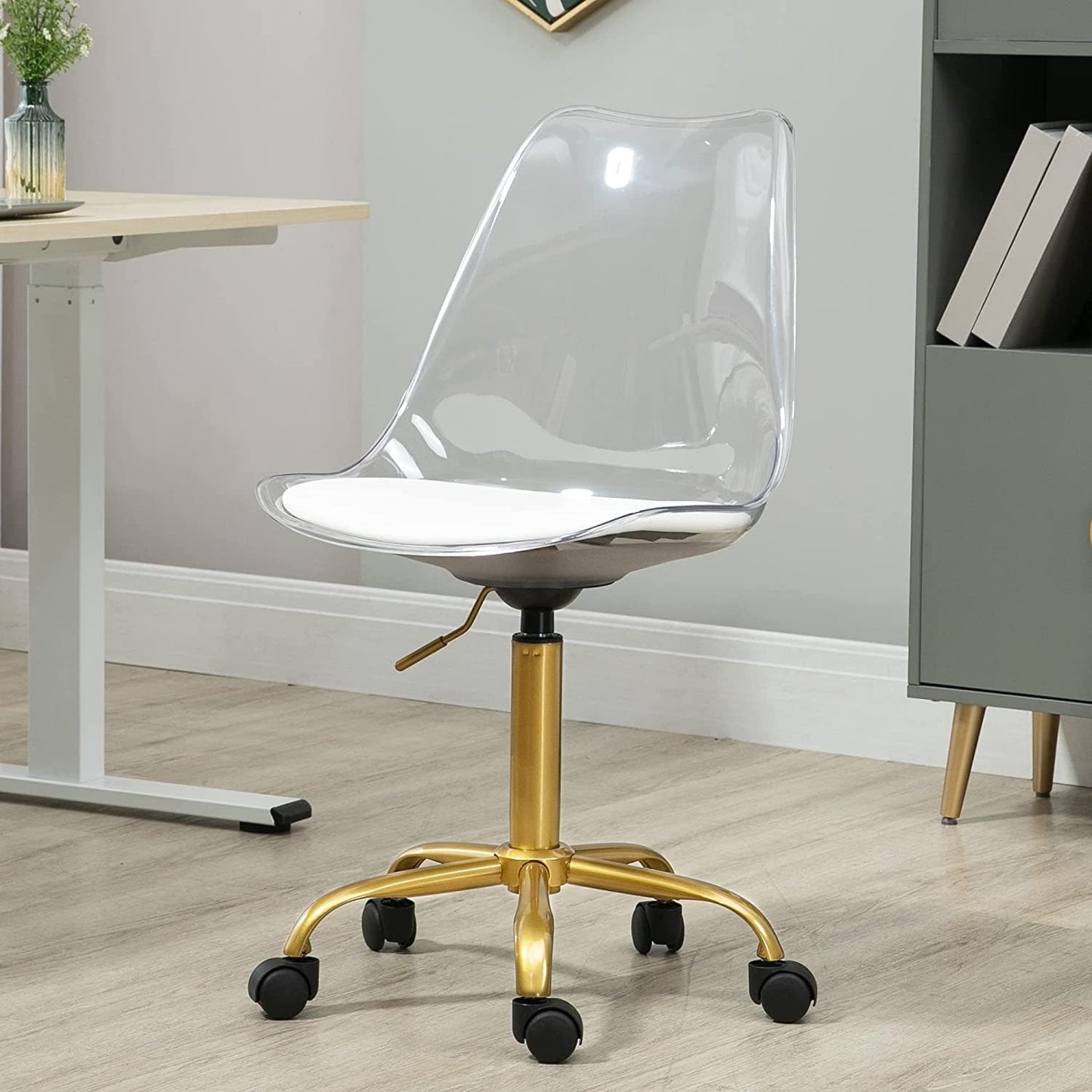 Chaise de bureau pivotante en acrylique à hauteur réglable sans accoudoirs