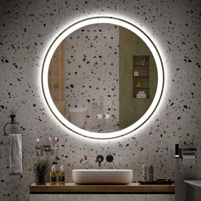 Miroir de courtoisie rond sans cadre, antibuée, éclairé par LED et à intensité variable