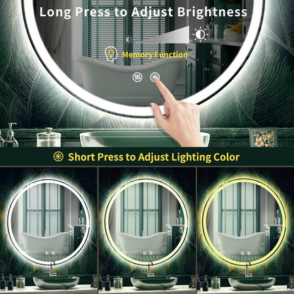 Miroir de courtoisie rond sans cadre, antibuée, éclairé par LED et à intensité variable