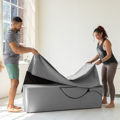 Chaise longue convertible Avana Kami / Yoga et massage - Ottomane 2 en 1 avec fauteuil de yoga pliable dissimulé, microvelours - N/A