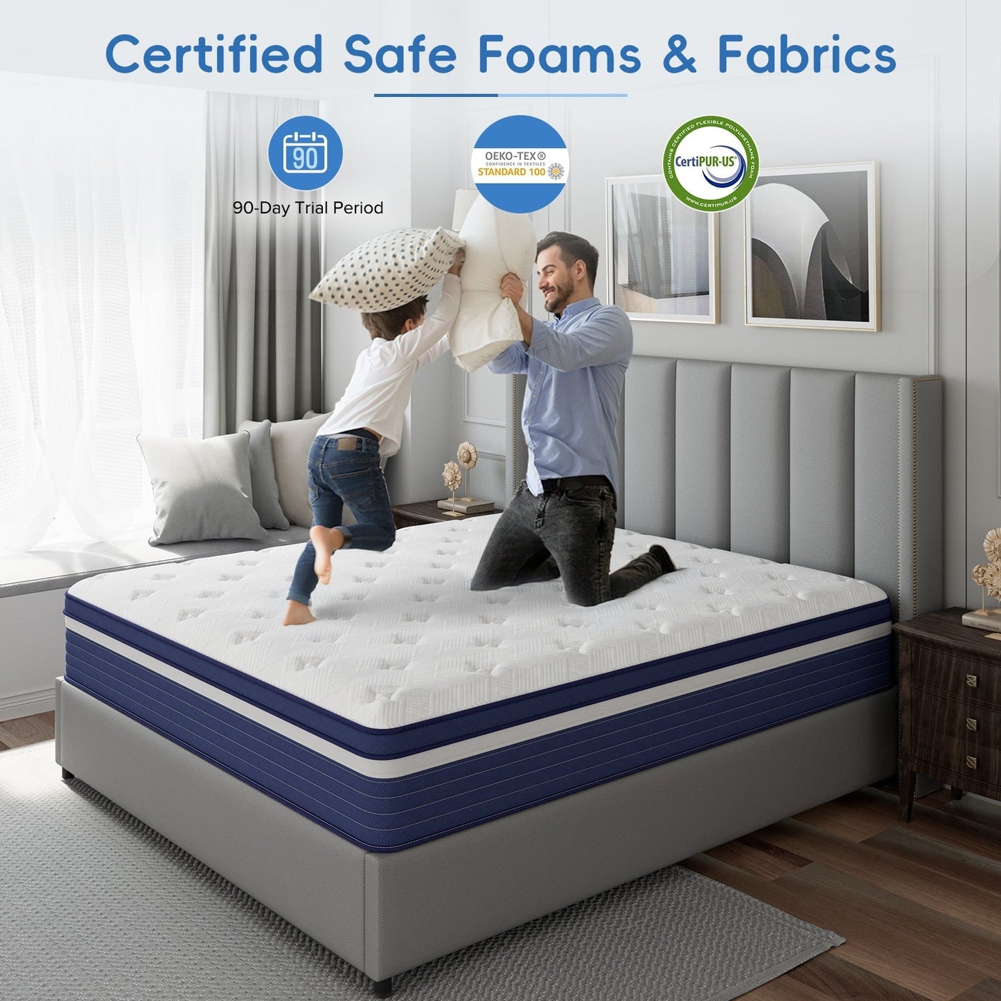 Matelas hybride à ressorts SweDrea 10 po, ferme et rafraîchissant, certifié CertiPUR-US, SGS et OEKO-TEX.