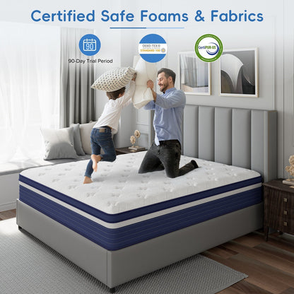 Matelas hybride à ressorts SweDrea 10 po, ferme et rafraîchissant, certifié CertiPUR-US, SGS et OEKO-TEX.