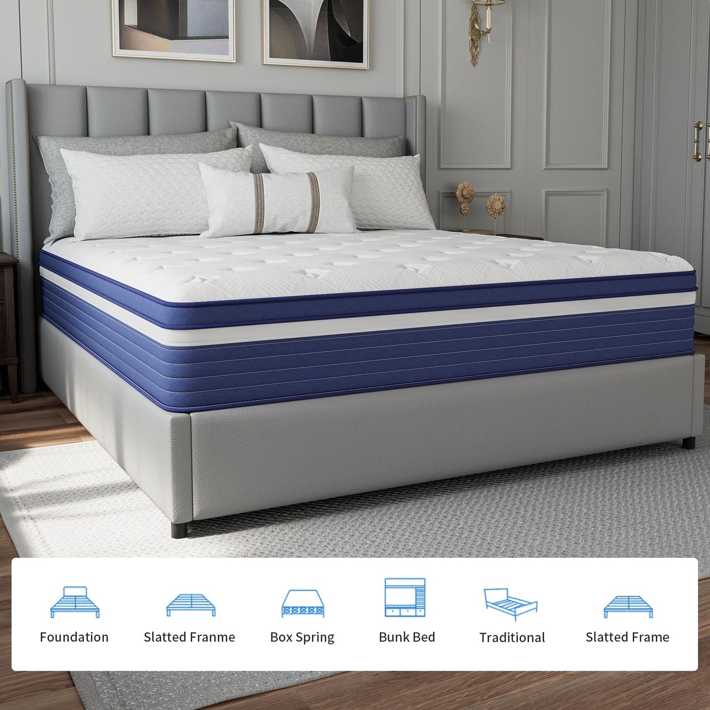 Matelas hybride à ressorts SweDrea 10 po, ferme et rafraîchissant, certifié CertiPUR-US, SGS et OEKO-TEX.