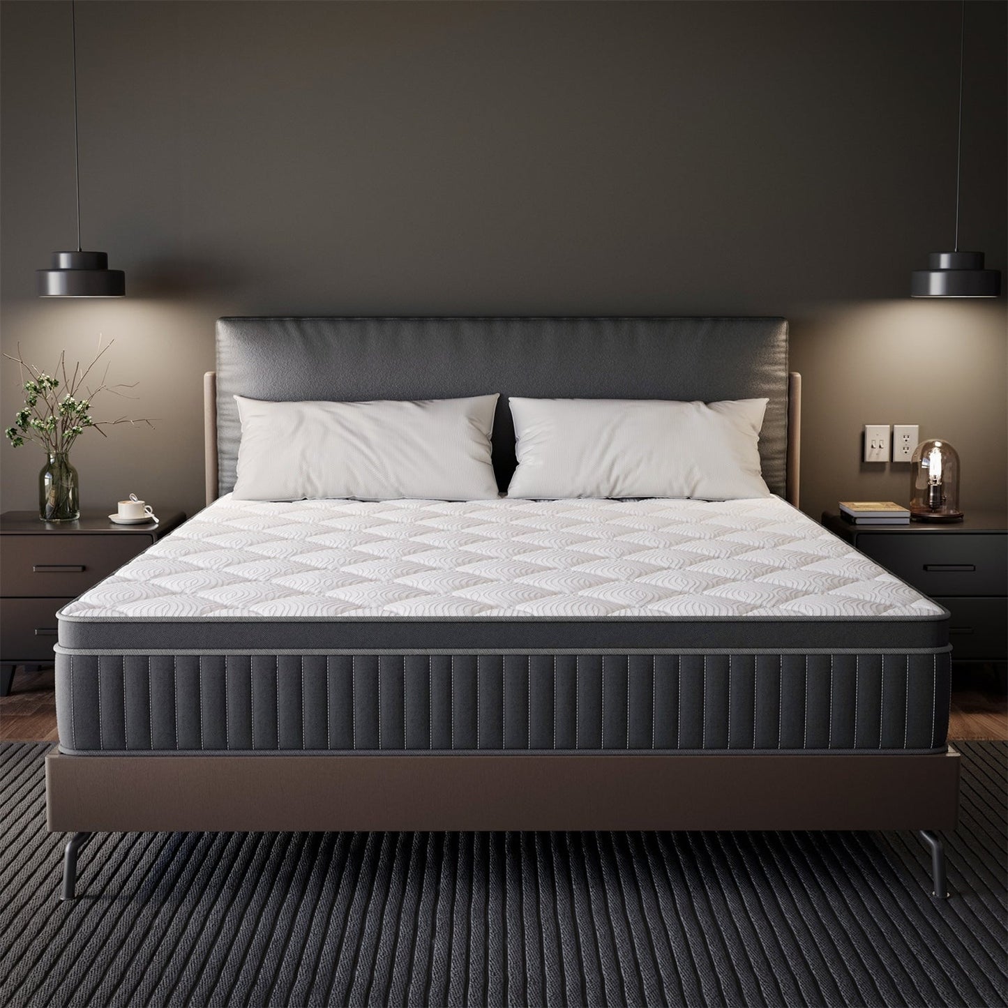 Matelas hybride à ressorts refroidissants SweDrea 12 po mi-ferme, isolation des mouvements, certifié CertiPUR-US, SGS et OEKO-TEX.