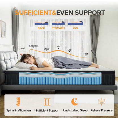 Matelas hybride SweDrea 12 po à plateau-coussin moyen en mousse viscoélastique et gel, certifié CertiPUR-US, SGS et OEKO-TEX.