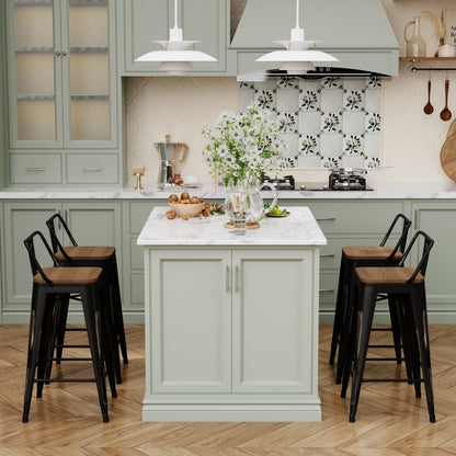 Lot de 4 tabourets de bar industriels en métal avec dossier et assise en bois