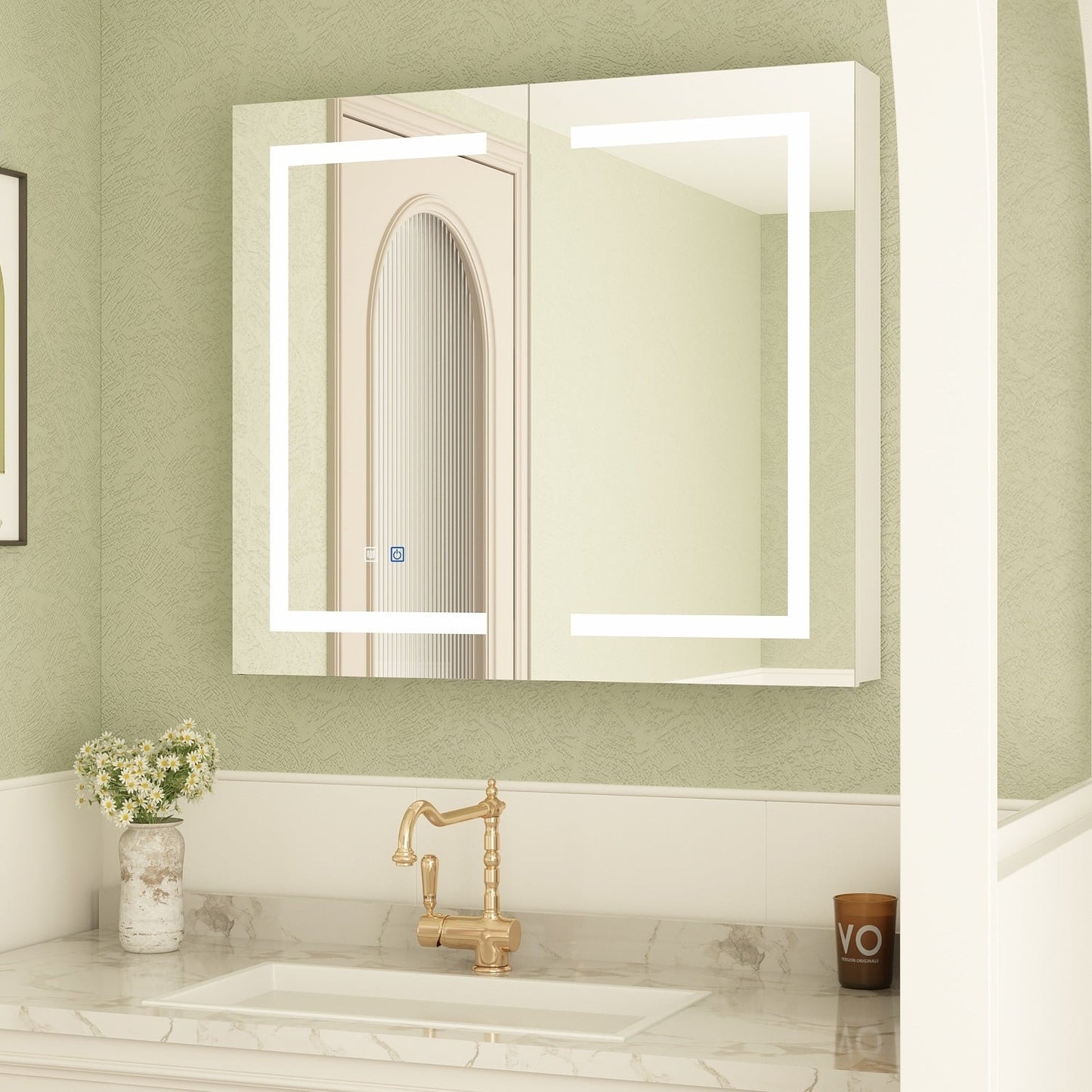 Armoire à pharmacie de salle de bain avec miroir LED antibuée 6 000 K, armoire murale blanche
