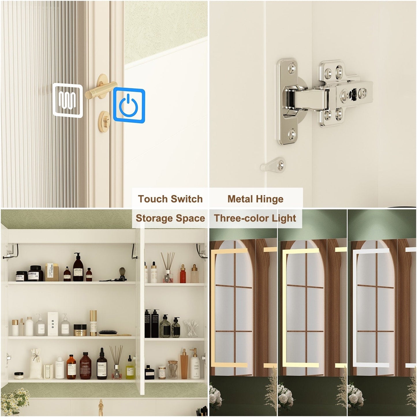 Armoire à pharmacie de salle de bain avec miroir LED antibuée 6 000 K, armoire murale blanche