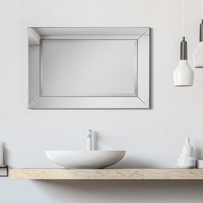 Miroir mural rectangulaire biseauté transparent HD pour salle de bain, coiffeuse et chambre à coucher, 3 tailles