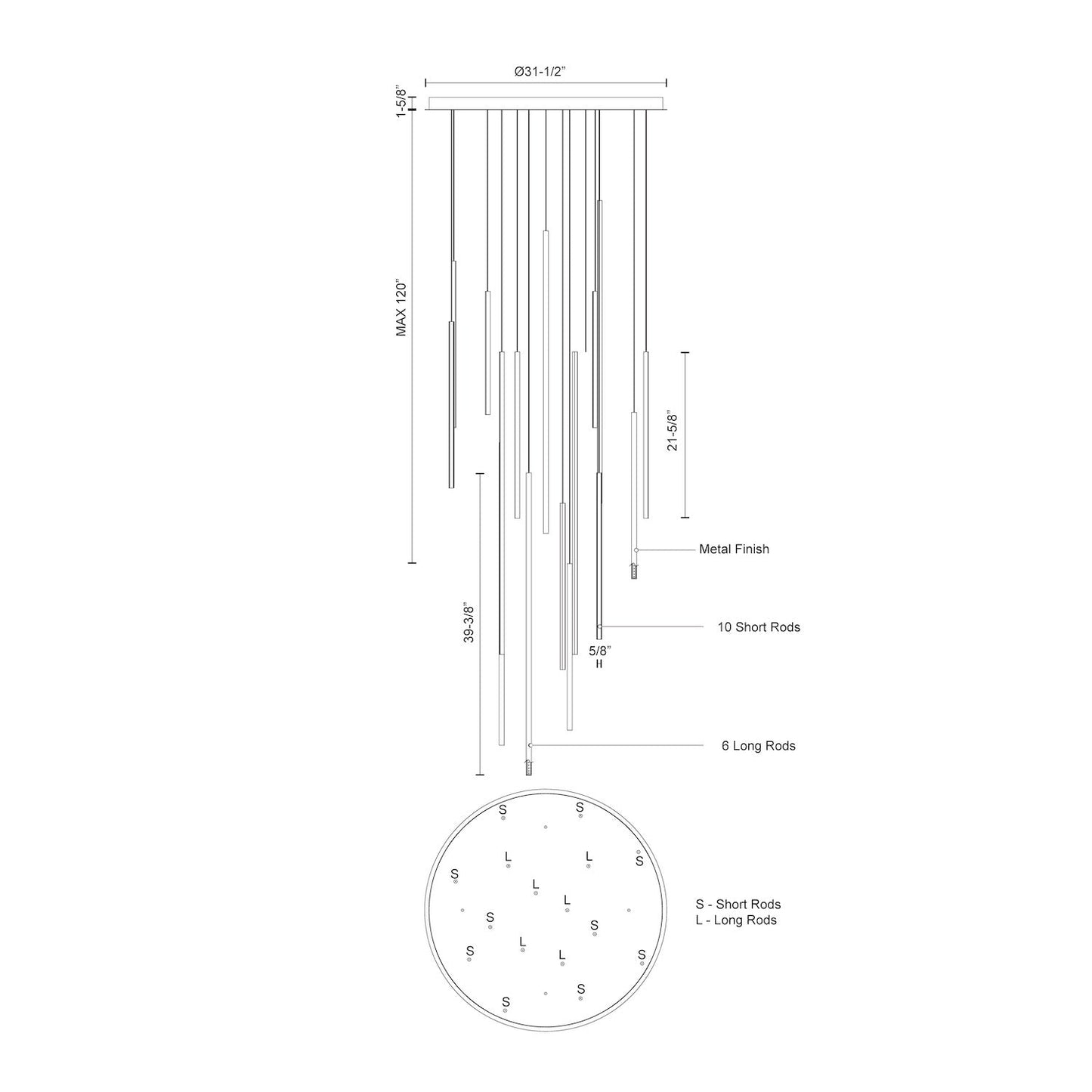 Lustre Chopsticks 16 lumières