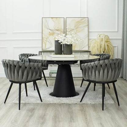 Chaise de salle à manger en velours tressé gris Iris avec cadre noir