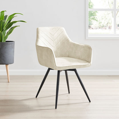 Chaise de salle à manger pivotante Mila en velours crème avec pieds noirs