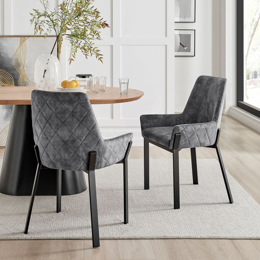 Chaise de salle à manger Nova en velours gris avec cadre noir