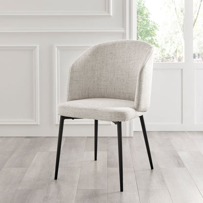 Chaise de salle à manger incurvée Capri en lin ivoire et gris clair avec pieds noirs