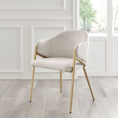 Chaise de salle à manger Alice en lin beige clair neutre avec cadre doré