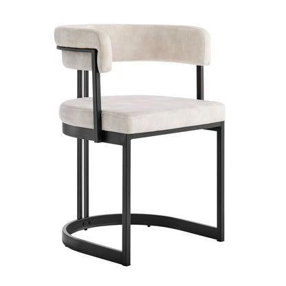 Chaise de salle à manger incurvée Mia en velours crème et cadre noir