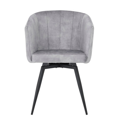 Chaise de salle à manger Arlo en velours gris avec pieds pivotants noirs