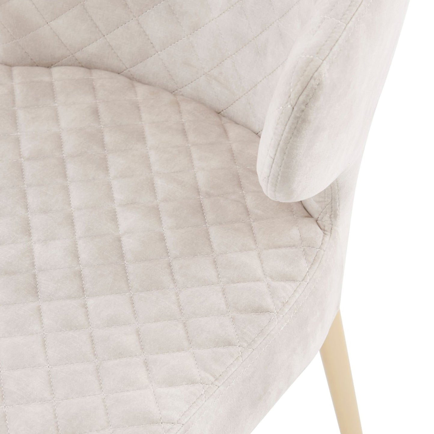 Chaise de salle à manger Levi en velours crème avec motif matelassé et pieds dorés