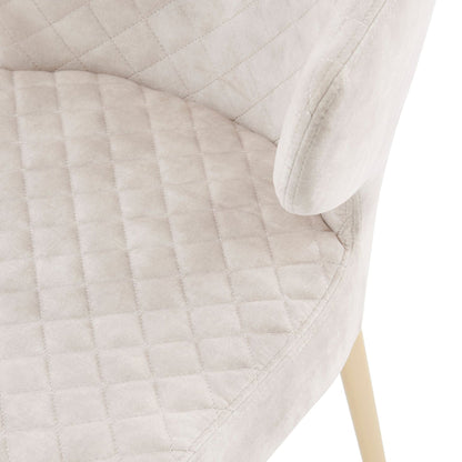 Chaise de salle à manger Levi en velours crème avec motif matelassé et pieds dorés