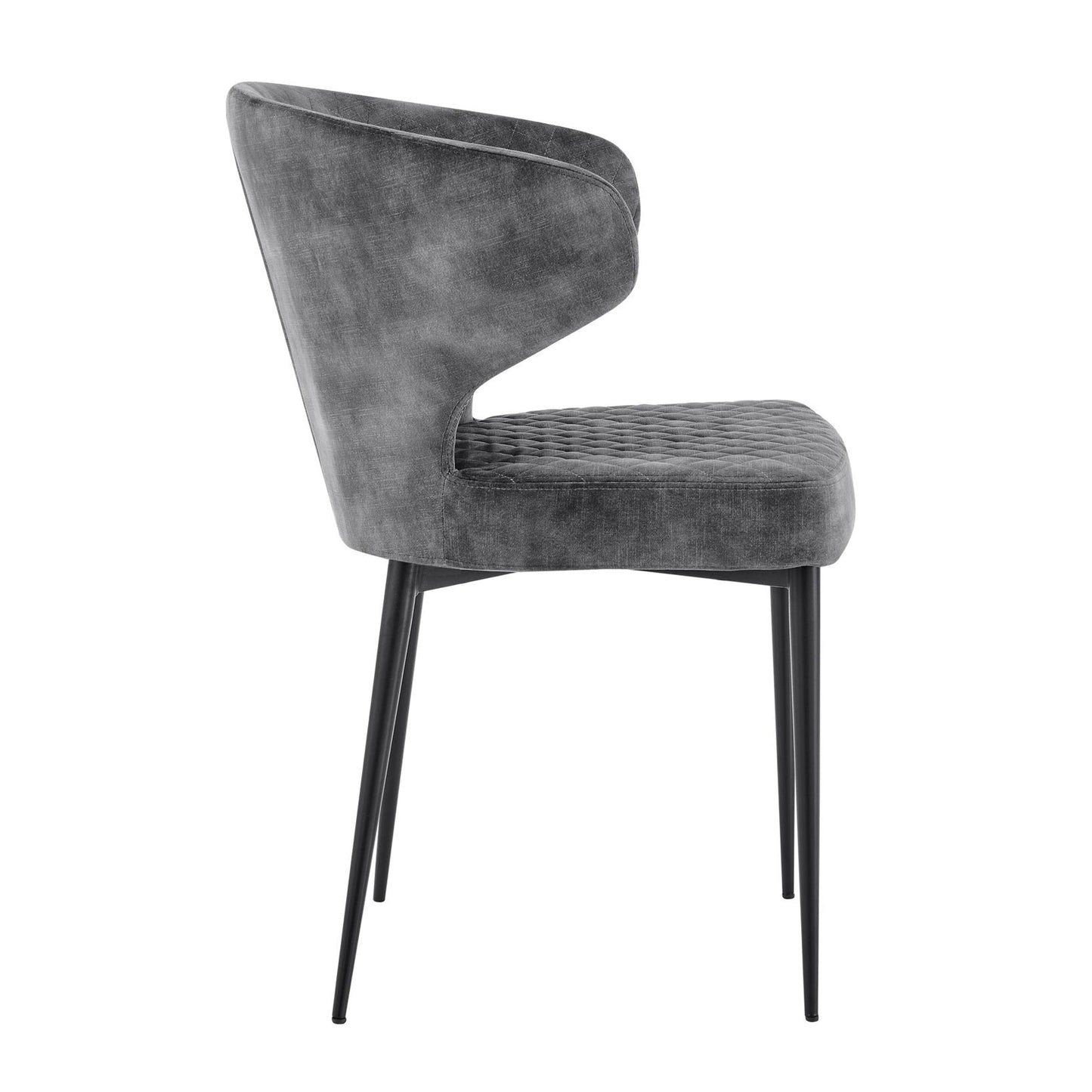 Chaise de salle à manger Levi en velours gris avec pieds noirs matelassés