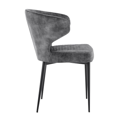 Chaise de salle à manger Levi en velours gris avec pieds noirs matelassés