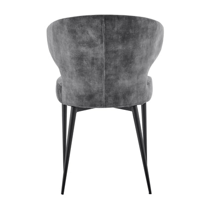 Chaise de salle à manger Levi en velours gris avec pieds noirs matelassés