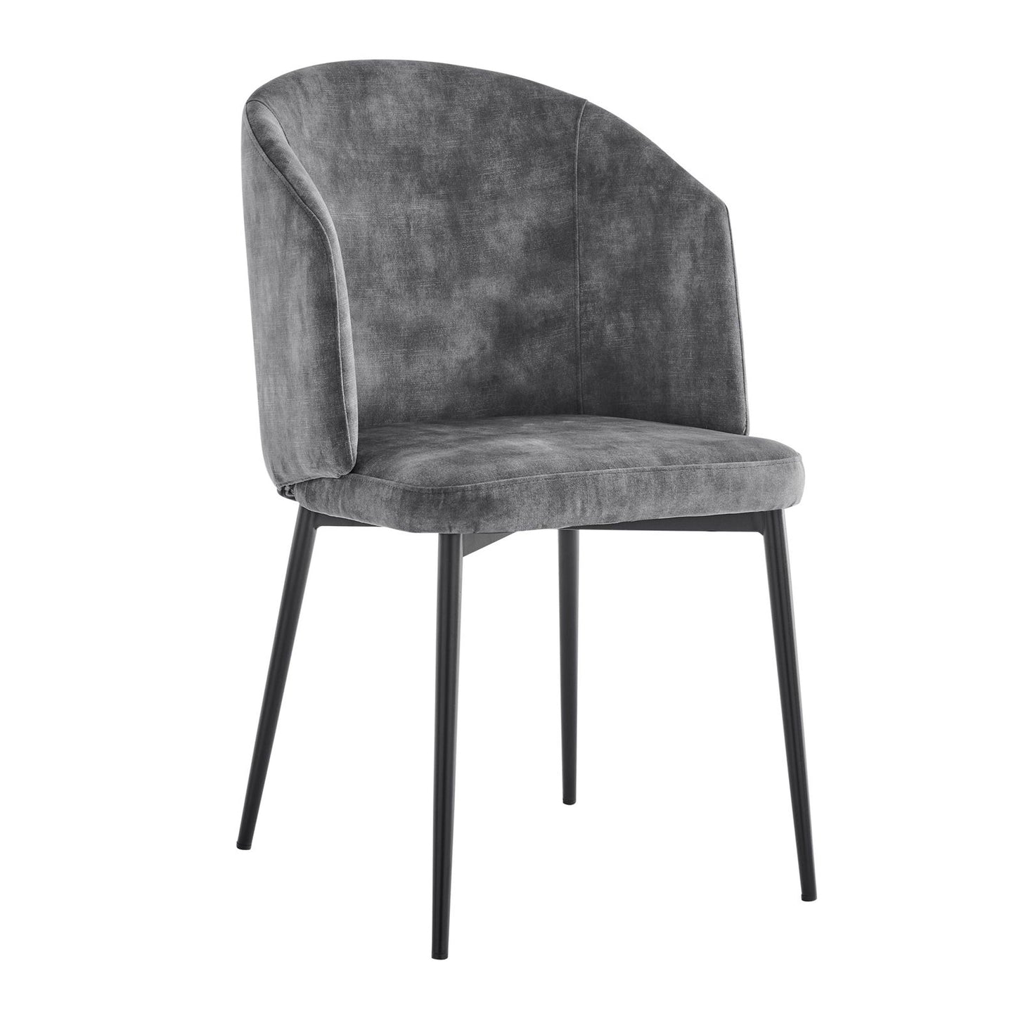 Chaise de salle à manger incurvée en velours gris Capri avec pieds noirs