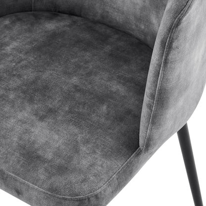 Chaise de salle à manger incurvée en velours gris Capri avec pieds noirs