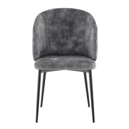 Chaise de salle à manger incurvée en velours gris Capri avec pieds noirs