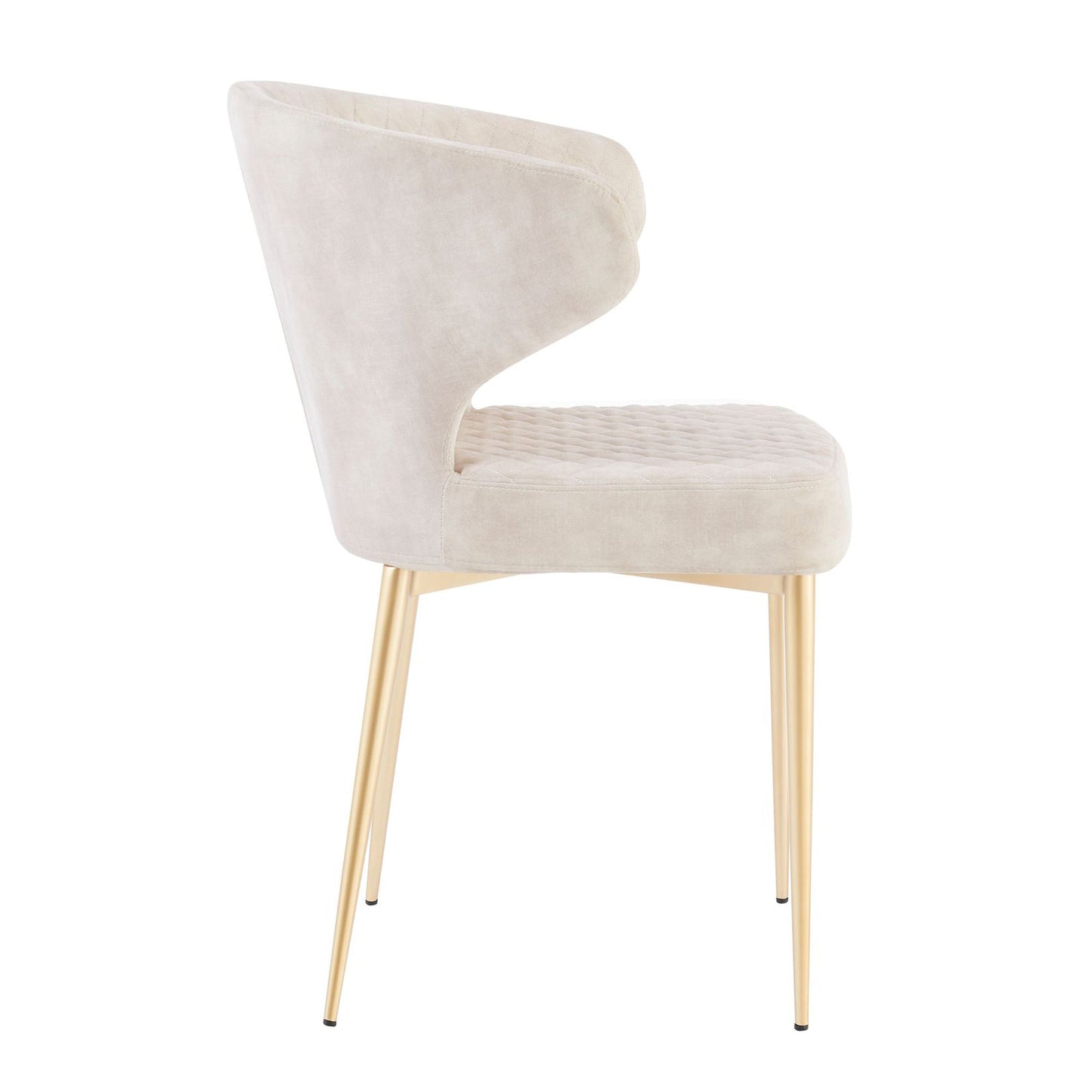 Chaise de salle à manger Levi en velours crème avec motif matelassé et pieds dorés