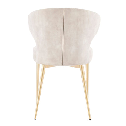 Chaise de salle à manger Levi en velours crème avec motif matelassé et pieds dorés