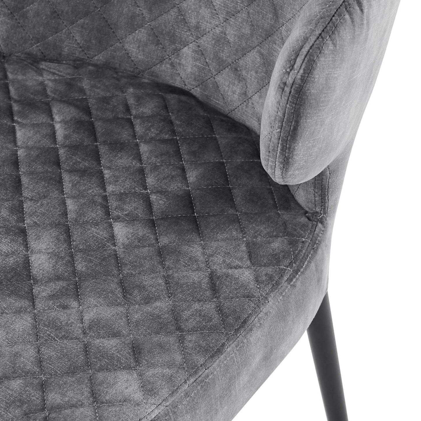 Chaise de salle à manger Levi en velours gris avec pieds noirs matelassés