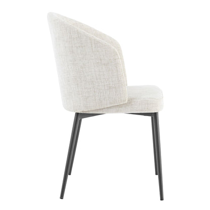 Chaise de salle à manger incurvée Capri en lin ivoire et gris clair avec pieds noirs
